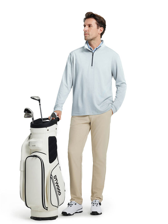 Heather Performance Golf Quarter Zip For Men-Light Grey