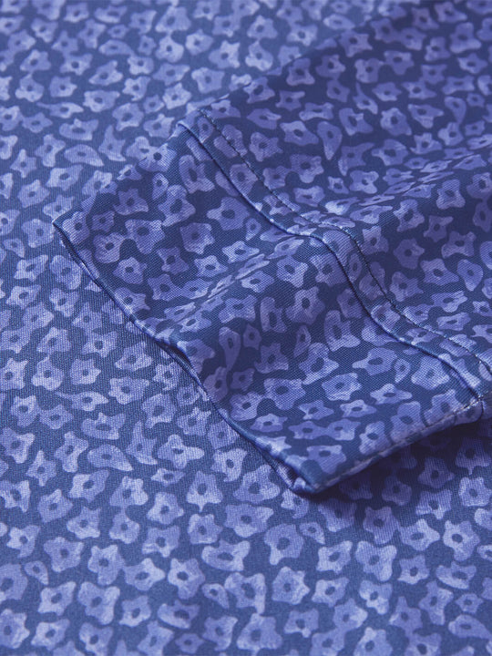 Print Performance Golf Quarter Zip For Men-Blue Flower Rain