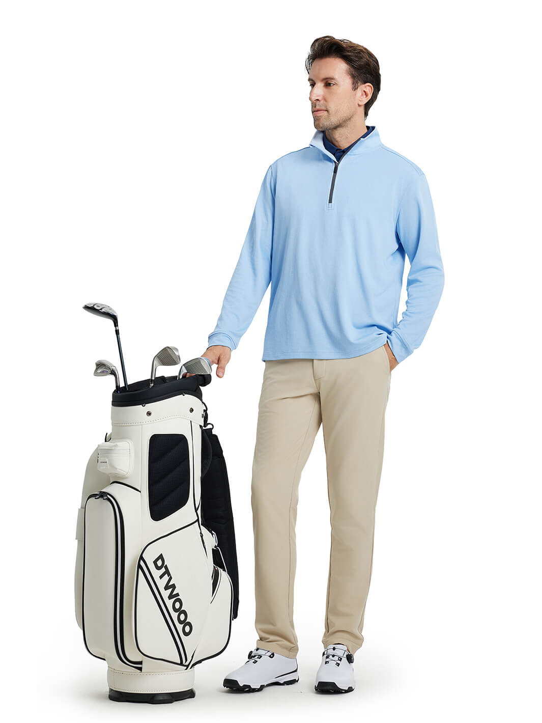 Heather Performance Golf Quarter Zip For Men-Light Blue