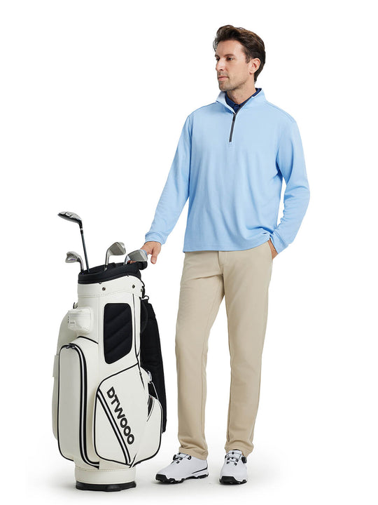 Heather Performance Golf Quarter Zip For Men-Light Blue
