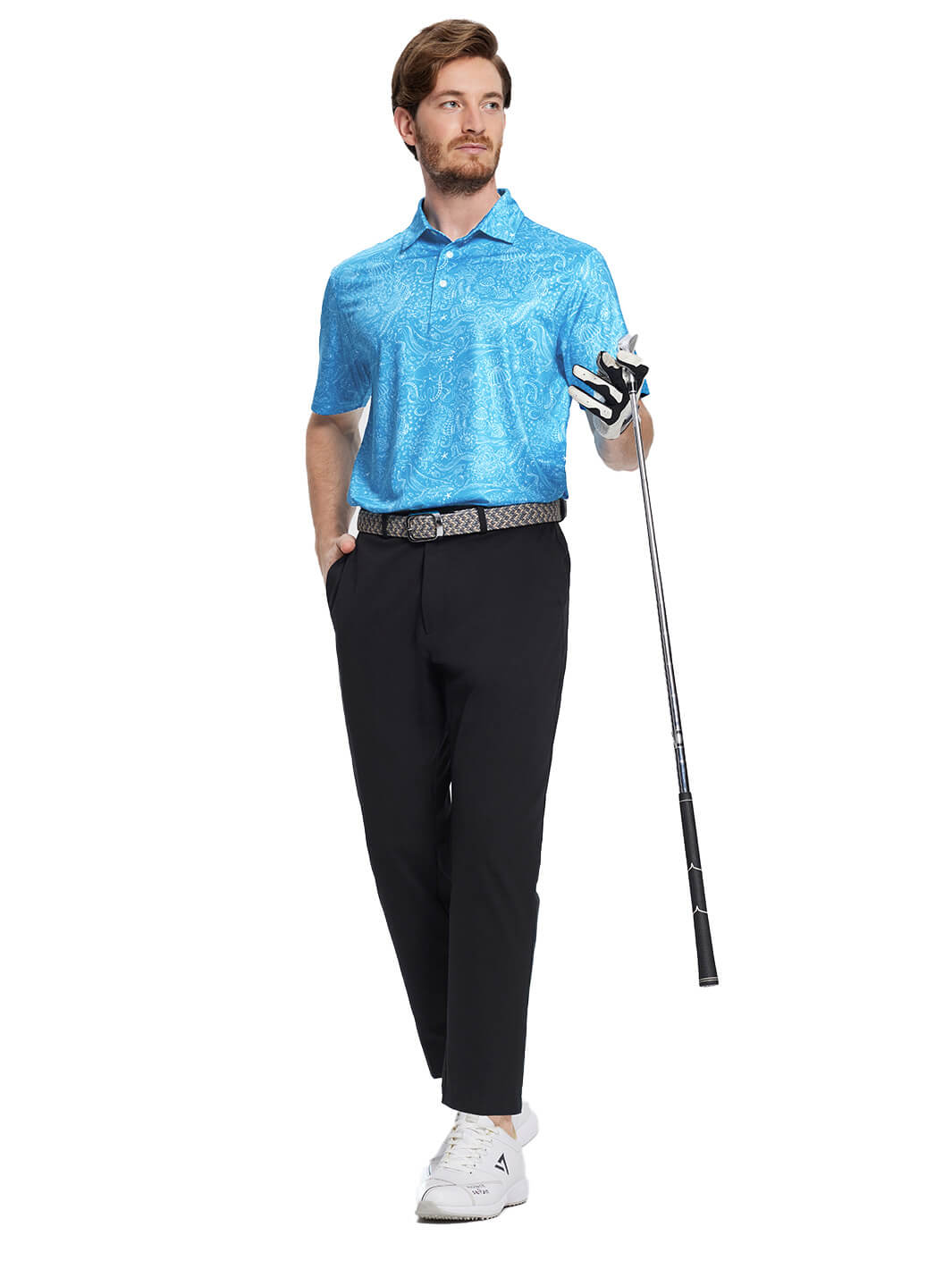 Print Performance Golf Shirt For Men-Blue Sea