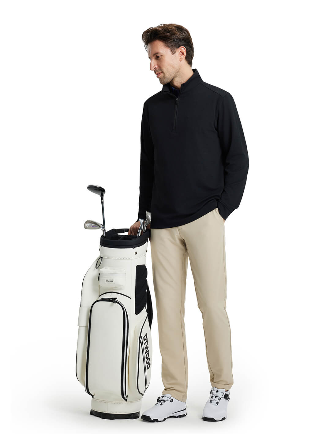 DTWOOO | Jacquard Performance Golf Quarter Zip For Men-Black