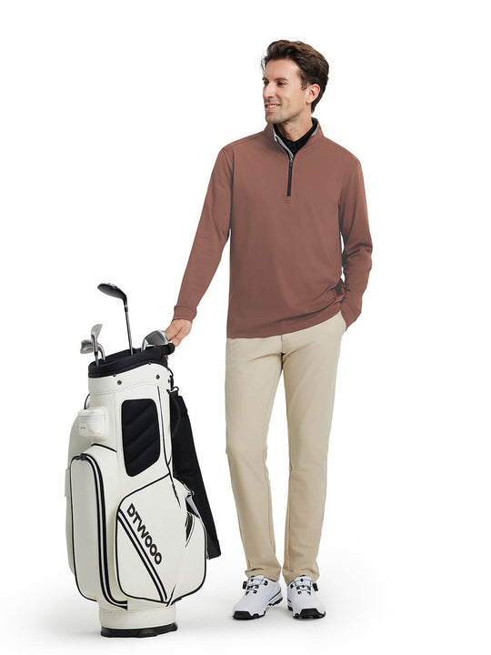 Solid Performance Golf Quarter Zip For Men-Brown