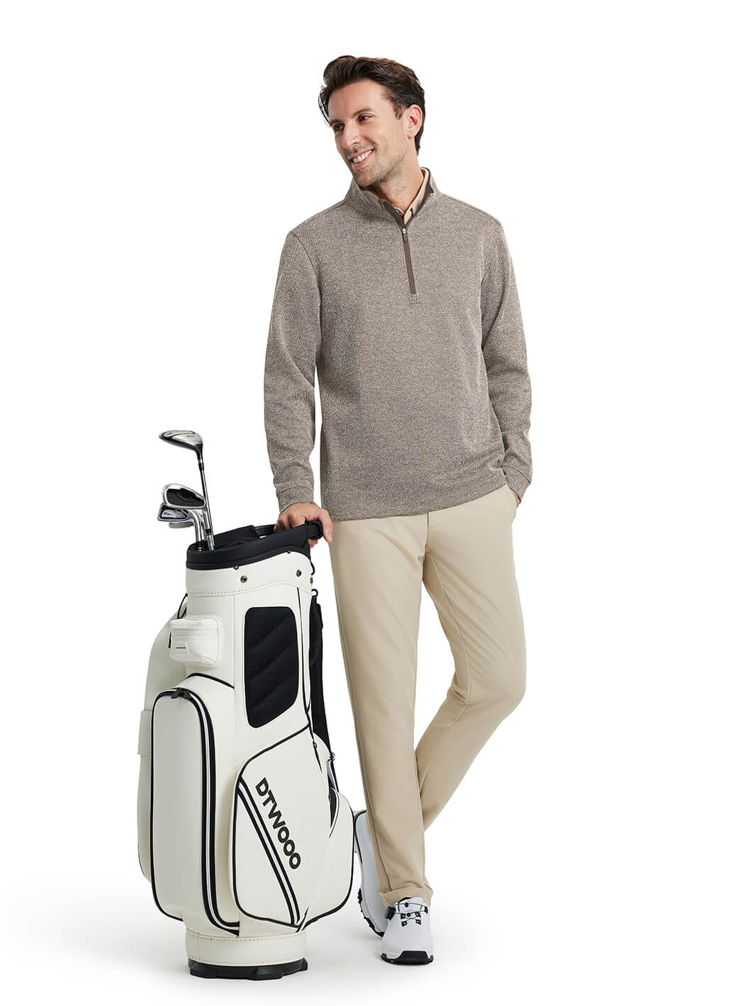 Herringbone Performance Golf Quarter Zip For Men-Brown