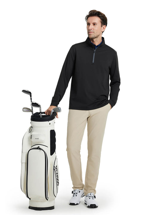Solid Performance Golf Quarter Zip For Men-Black
