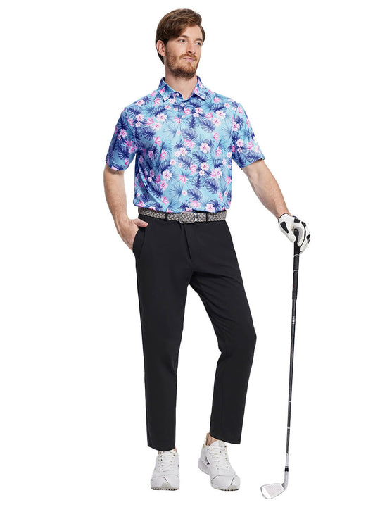 Print Performance Golf Shirt For Men-Floral Painting