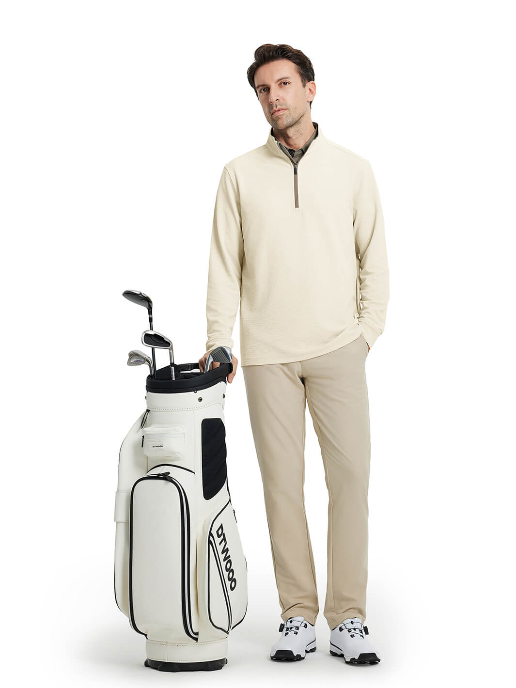 Jacquard Performance Golf Quarter Zip For Men-Apricot