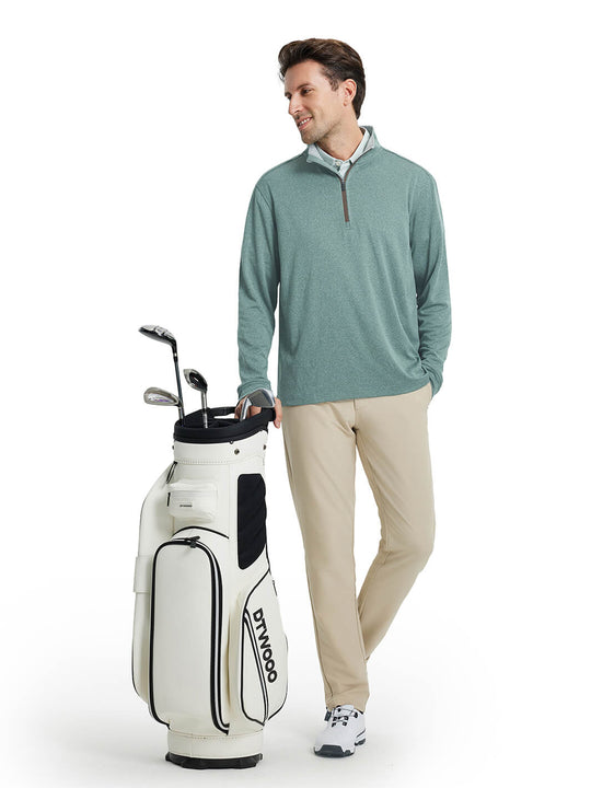 Heather Performance Golf Quarter Zip For Men-Dark Green