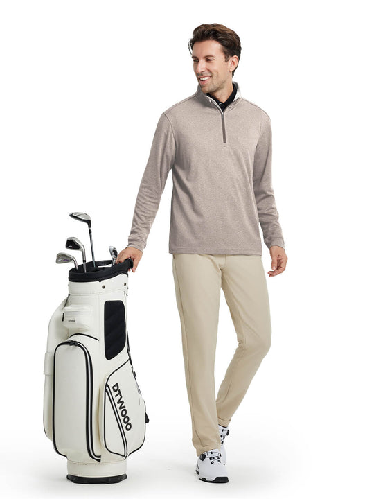 Heather Performance Golf Quarter Zip For Men-Brown