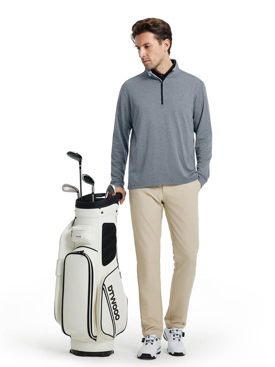 Heather Performance Golf Quarter Zip For Men-Black