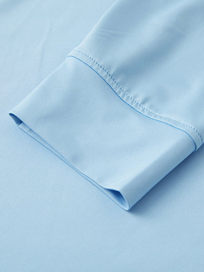 Designed Collared Long Sleeve Golf Polo-LIGHT BLUE