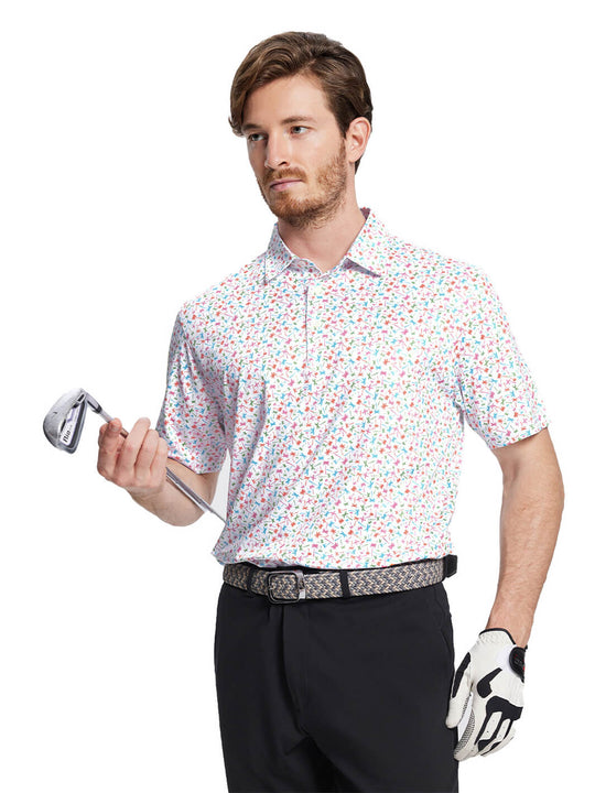 Print Performance Golf Shirt For Men-Palm Painting