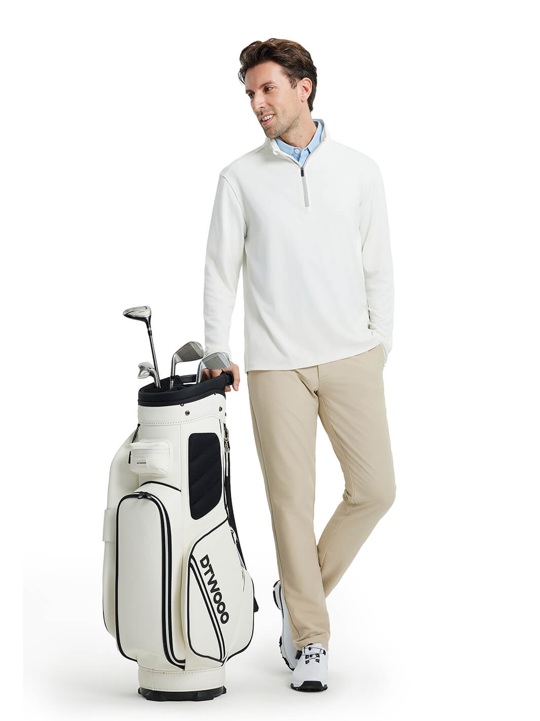 Heather Performance Golf Quarter Zip For Men-White