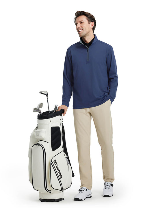 Solid Performance Golf Quarter Zip For Men-Navy