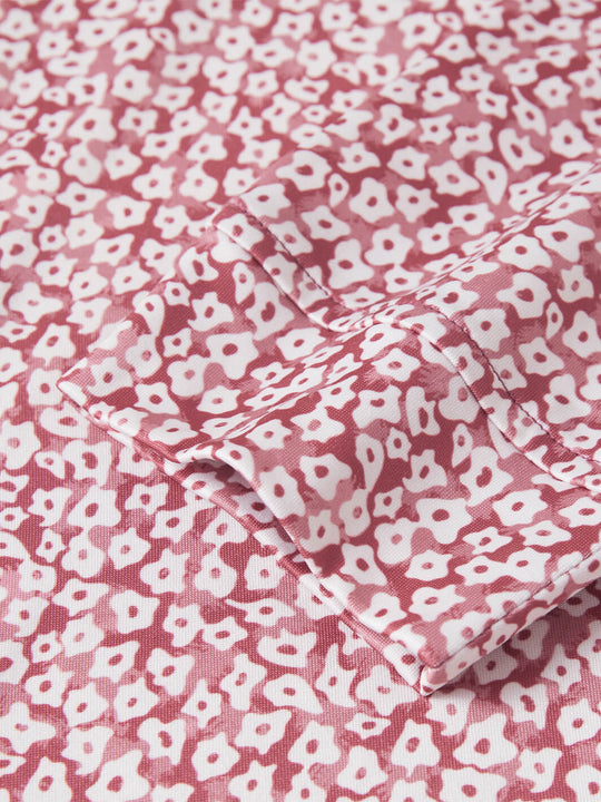 Print Performance Golf Quarter Zip For Men-Red Flower Rain