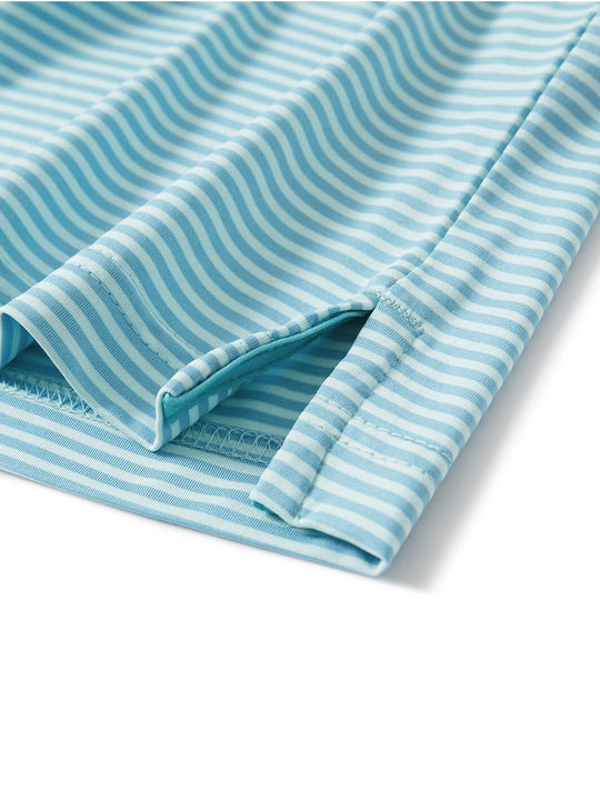 Striped Performance Golf Shirt For Men-Green Maritime Blue