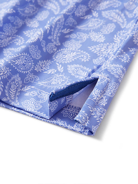 Print Performance Golf Shirt For Men-Misty Blue Paisley