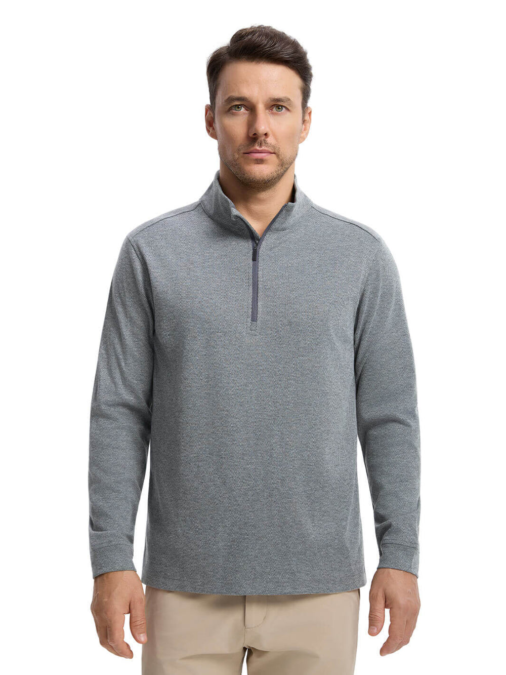 Herringbone Performance Golf Quarter Zip For Men-Dark Gray