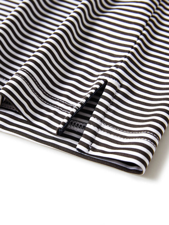 Striped Long Sleeve Golf Shirt For Men-Black