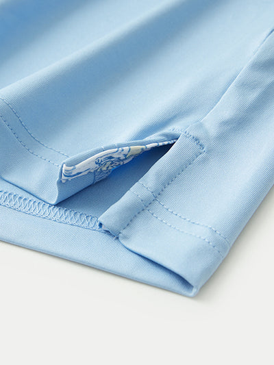 Designed Collared Long Sleeve Golf Polo-LIGHT BLUE