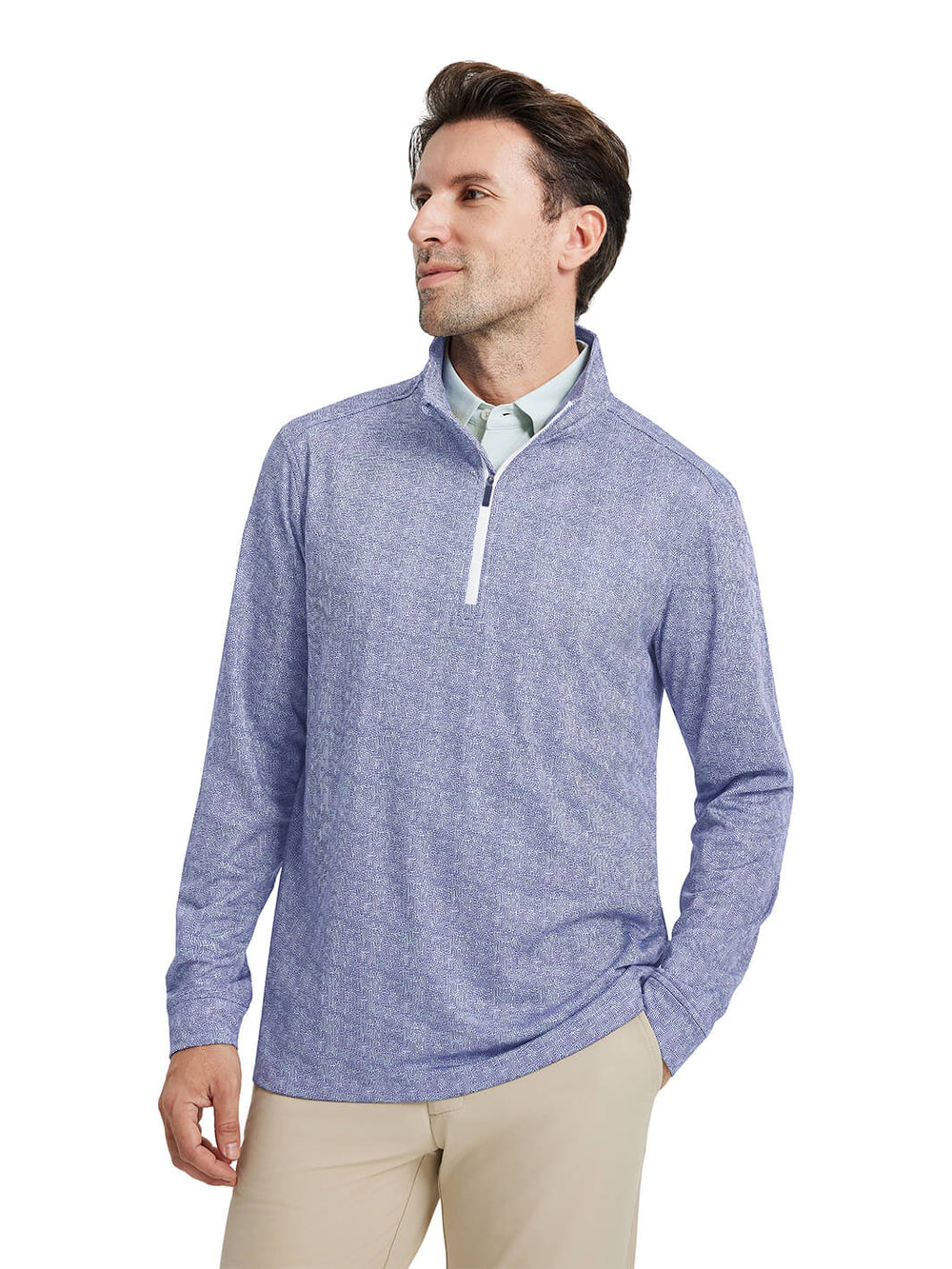 Print Performance Golf Quarter Zip For Men-Purple Maze
