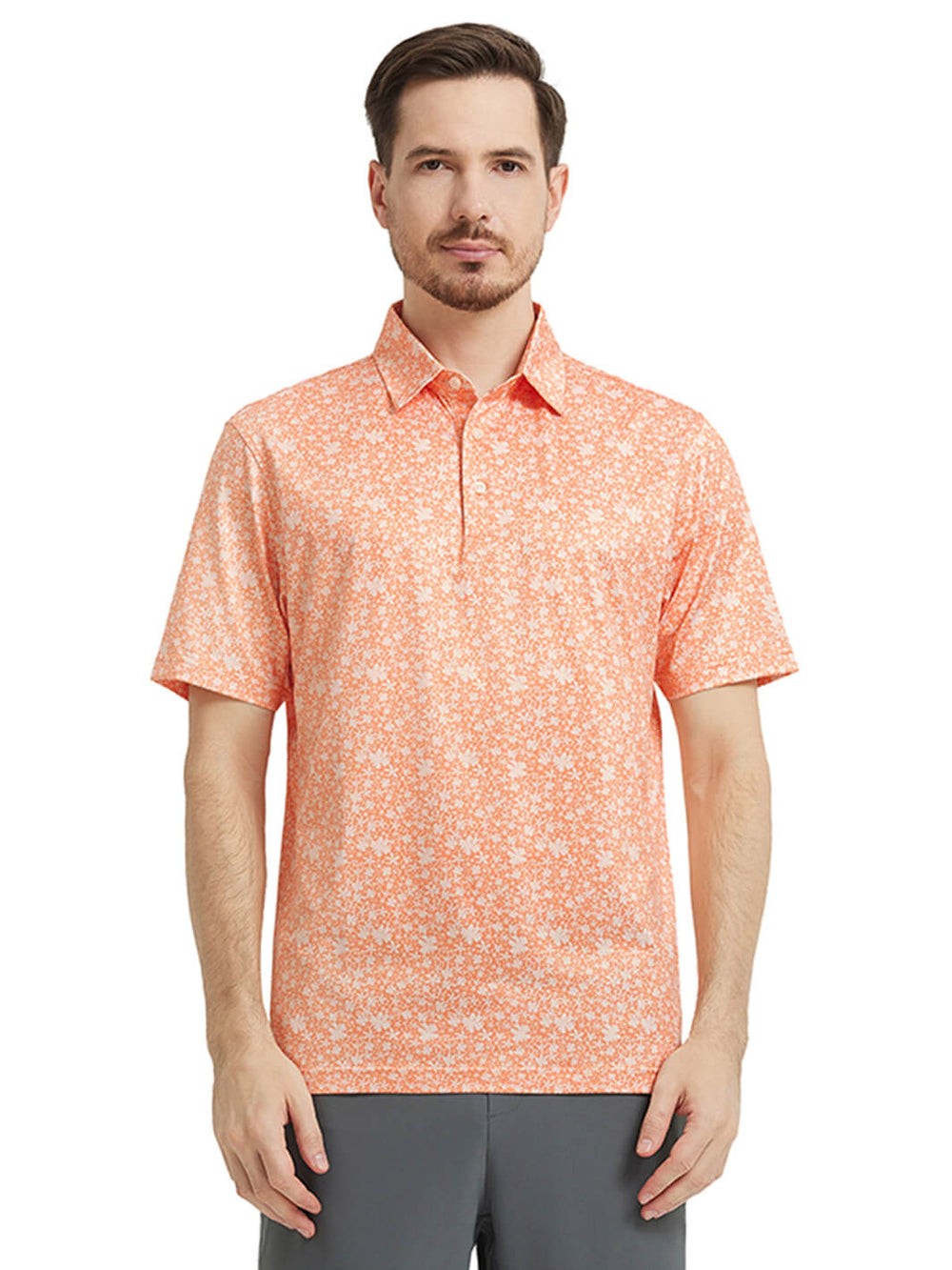Men's Print Performance Polo-PEACH PRTAL STEP
