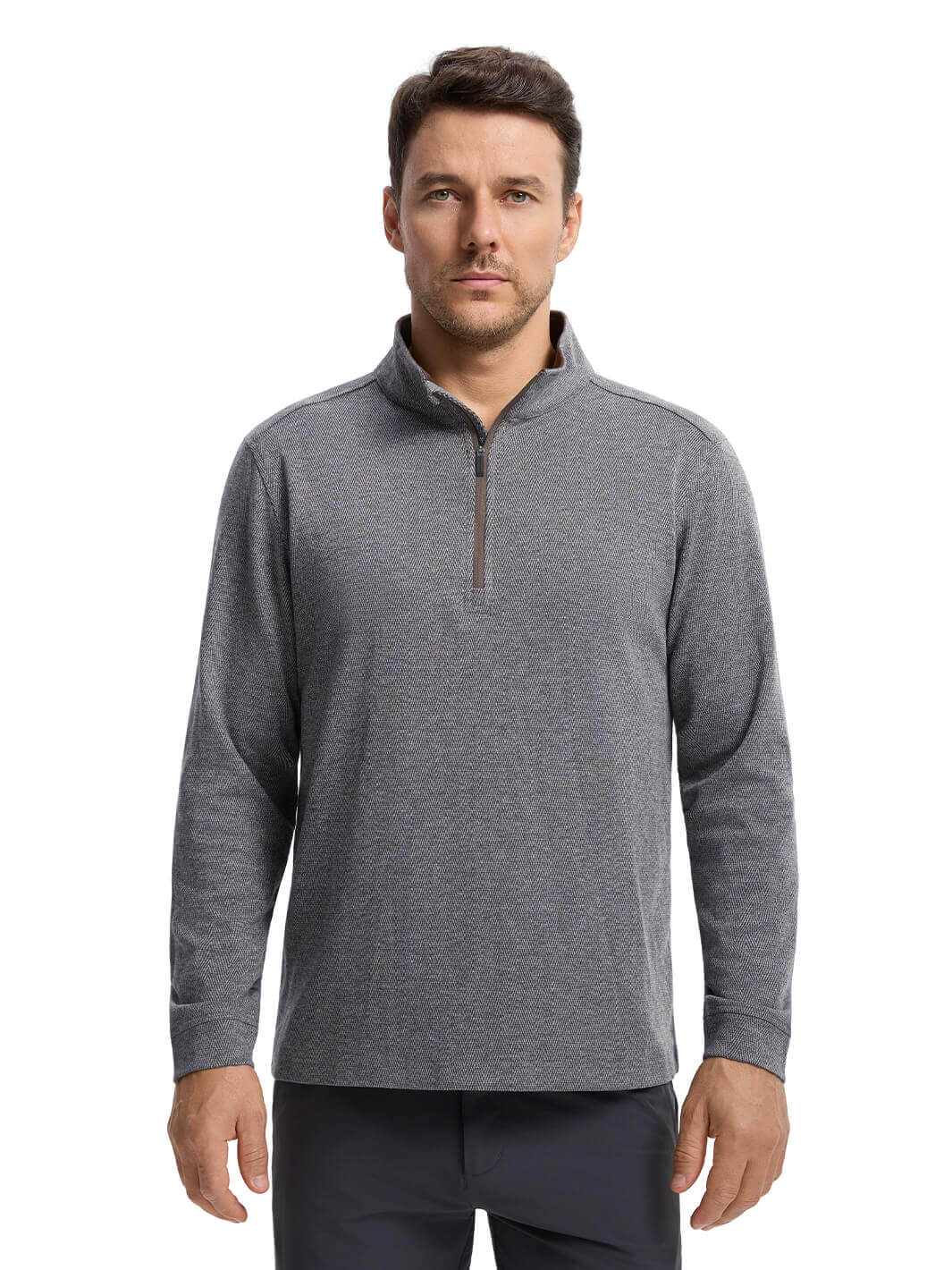 Herringbone Performance Golf Quarter Zip For Men-Mocha