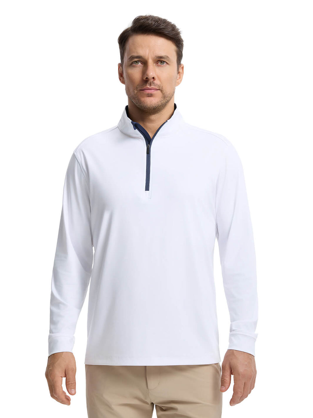 Solid Performance Golf Quarter Zip For Men-Pure White