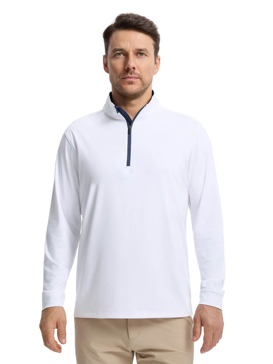 Solid Performance Golf Quarter Zip For Men-Pure White