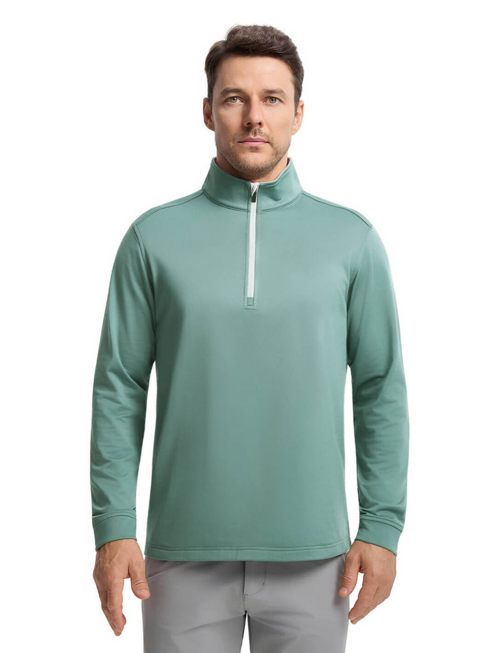 Solid Performance Fleece Golf Quarter Zip For Men-Silver Pine