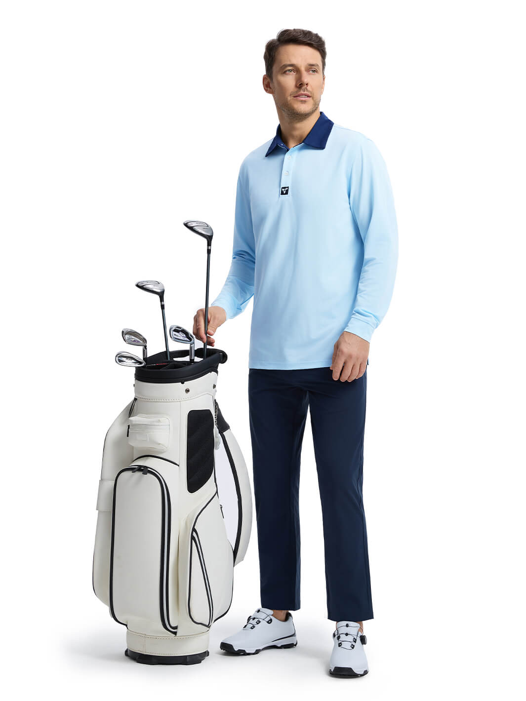 Tech Pique Long Sleeve Golf Shirt For Men-Sky Blue
