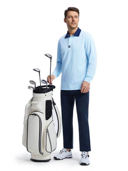 Tech Pique Long Sleeve Golf Shirt For Men-Sky Blue