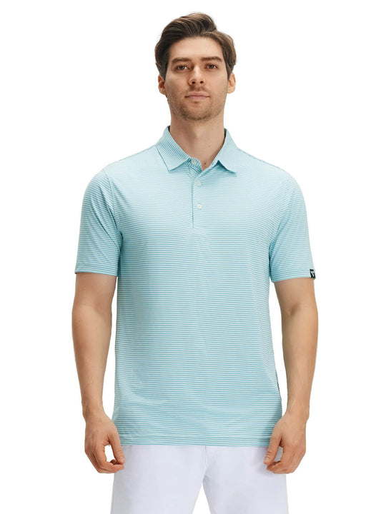 Striped Performance Golf Shirt For Men-Green Maritime Blue
