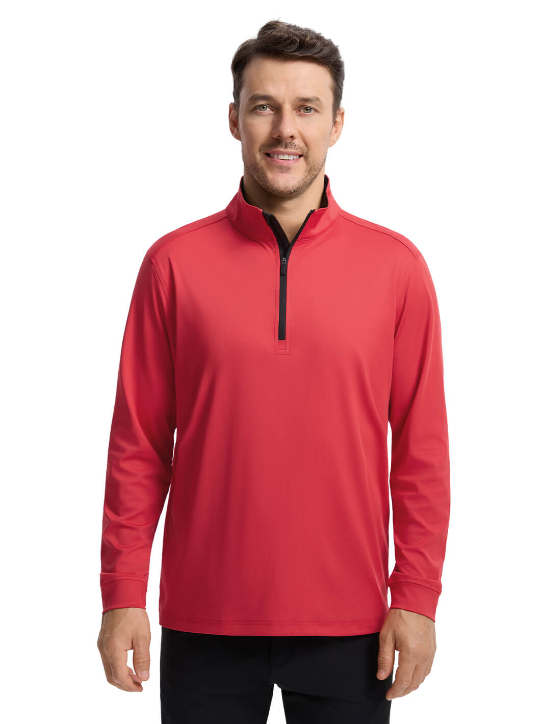 Solid Performance Golf Quarter Zip For Men-Oxford Red