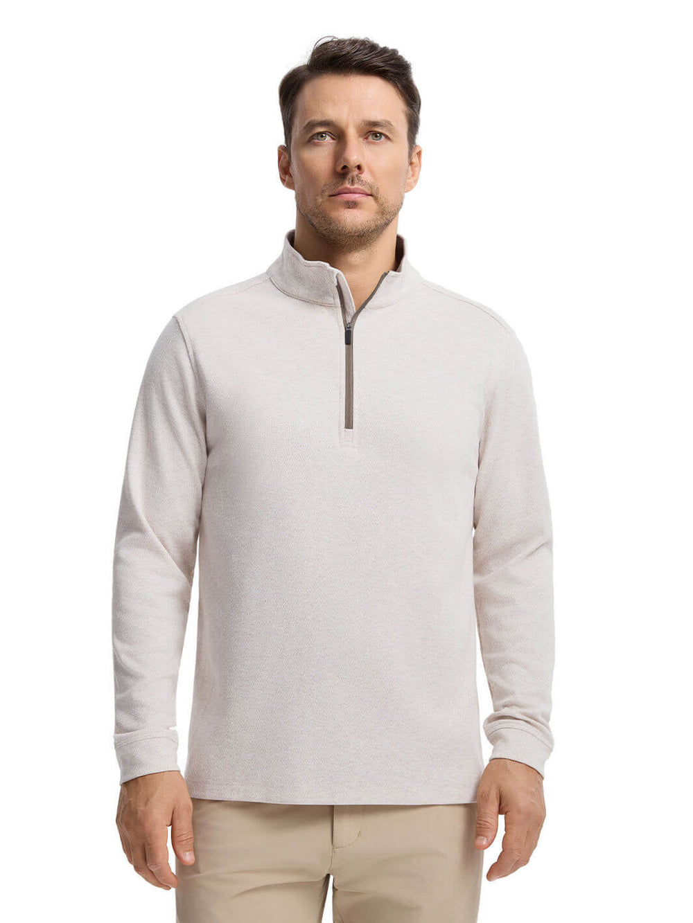 Herringbone Performance Golf Quarter Zip For Men-Desert