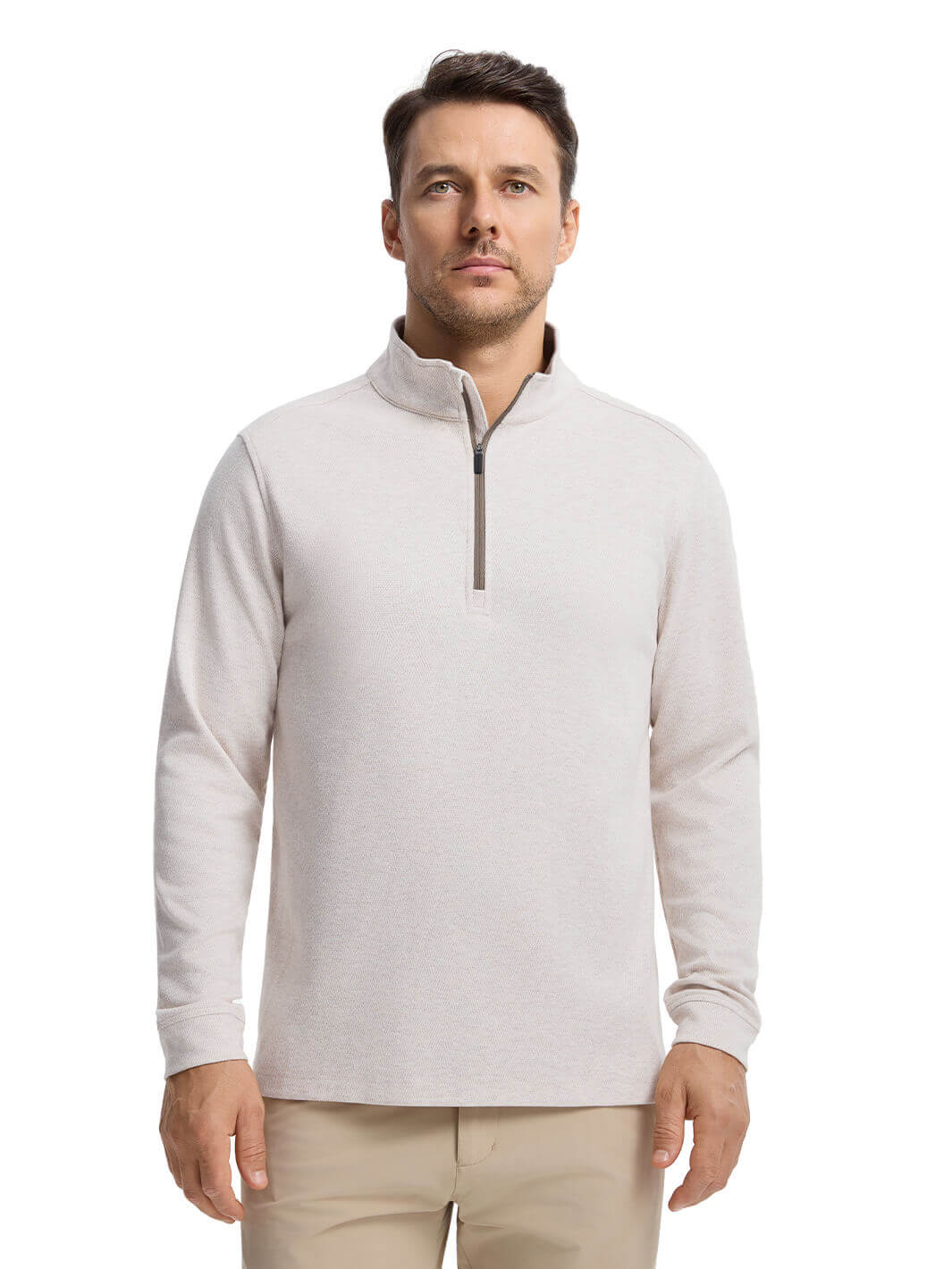 Herringbone Performance Golf Quarter Zip For Men-Desert