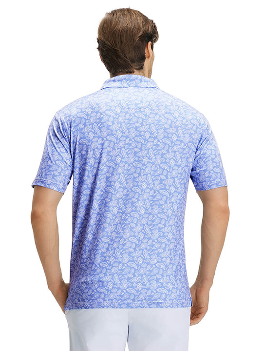 Print Performance Golf Shirt For Men-Misty Blue Paisley