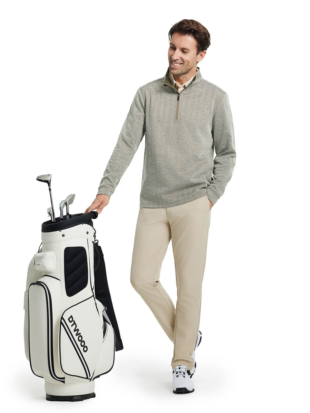 Herringbone Performance Golf Quarter Zip For Men-Chartreuse