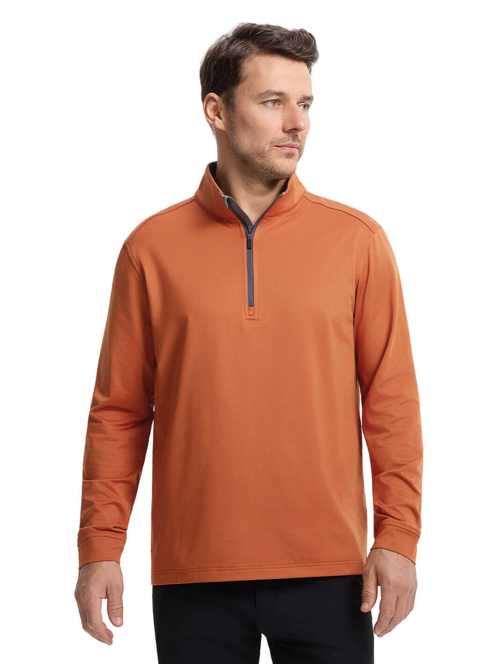Solid Performance Fleece Golf Quarter Zip For Men-Potter's Clay