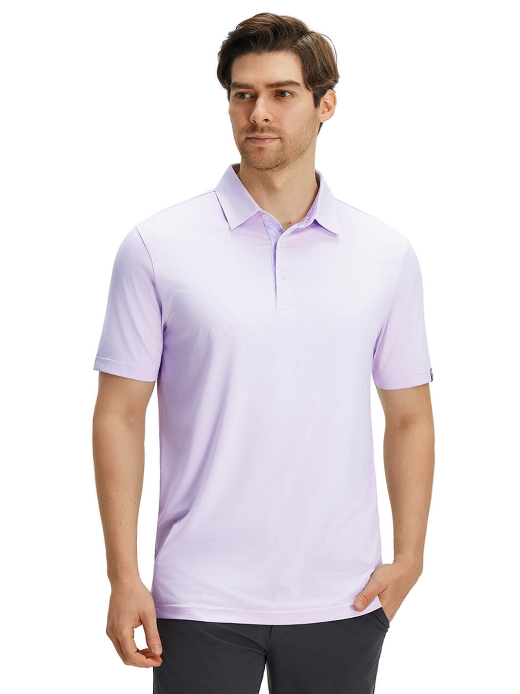 Designed Collared Solid Performance Golf Shirt For Men-Purple Petals