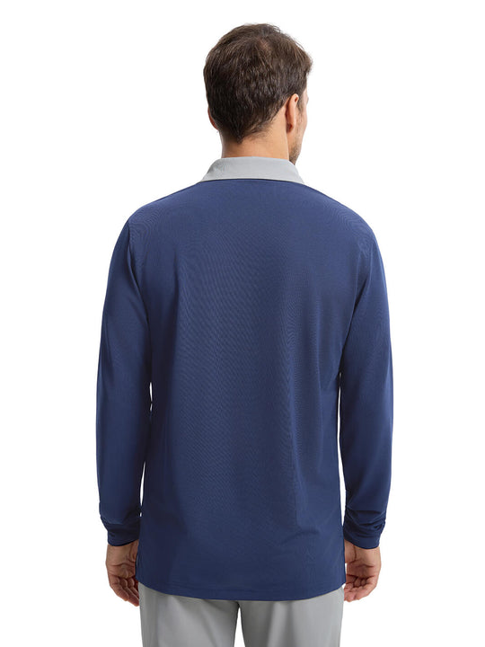 Tech Pique Long Sleeve Golf Shirt For Men-Navy