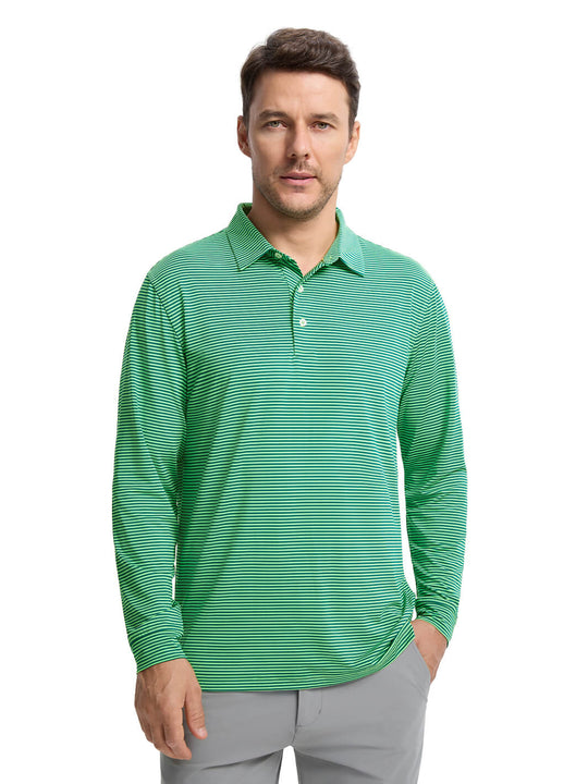 Striped Long Sleeve Golf Shirt For Men-Green