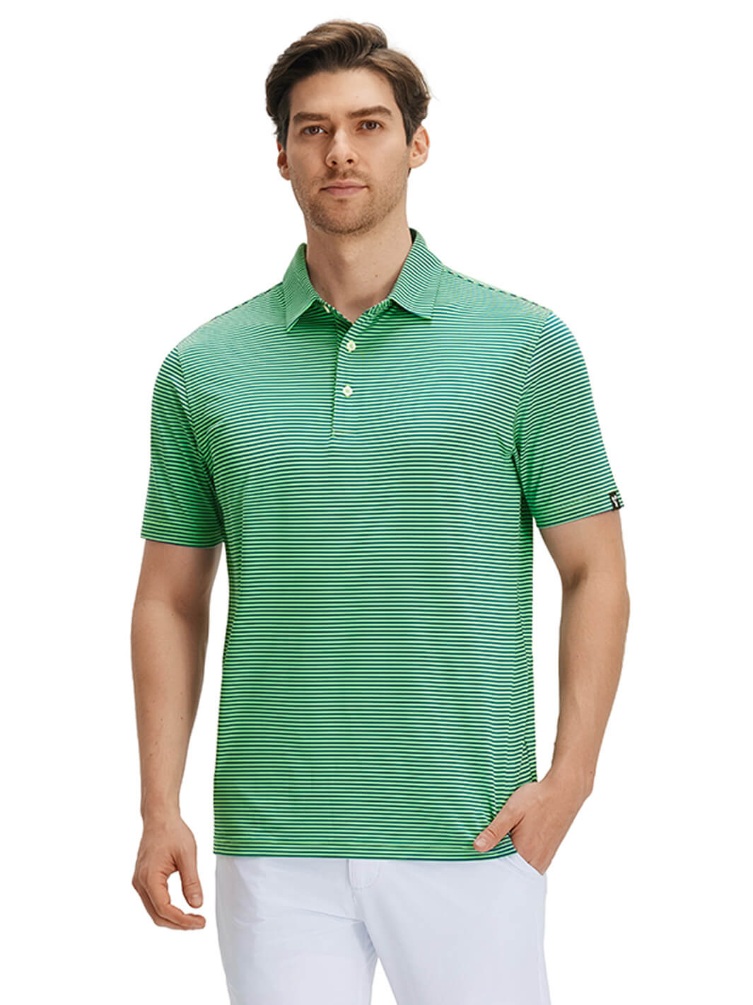 Striped Performance Golf Shirt For Men-Green