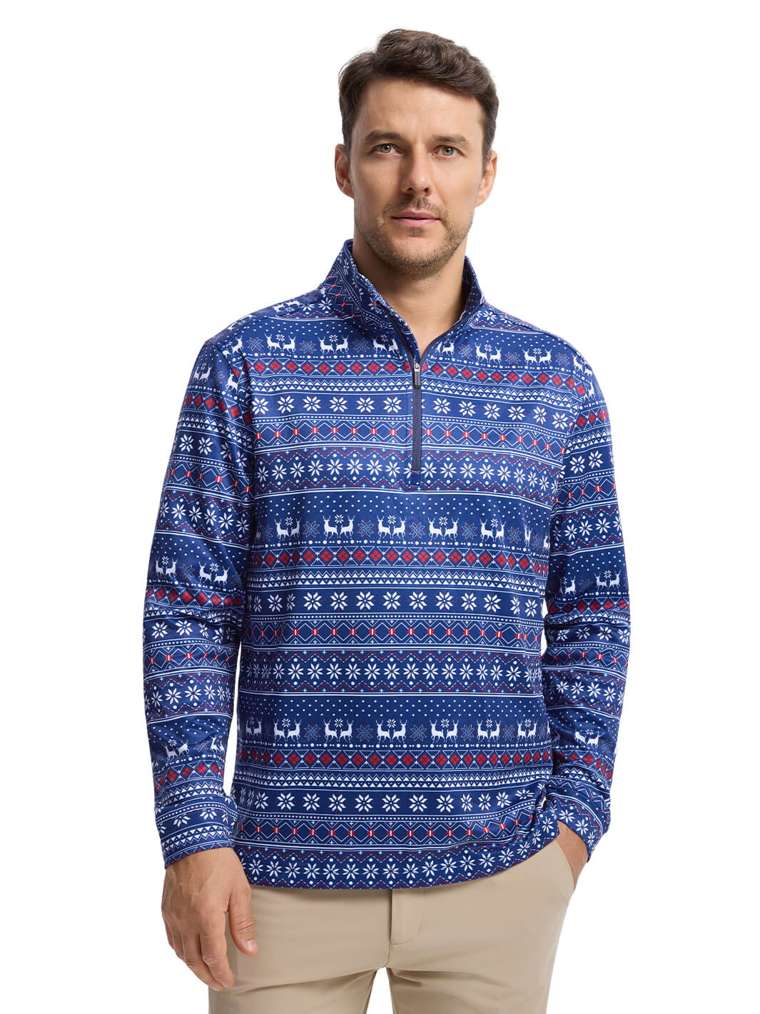 Print Performance Golf Quarter Zip For Men-Christmas