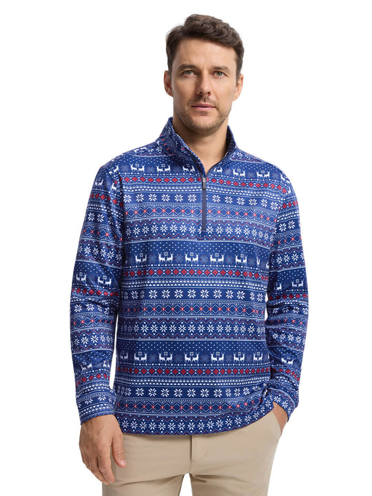 Print Performance Golf Quarter Zip For Men-Christmas