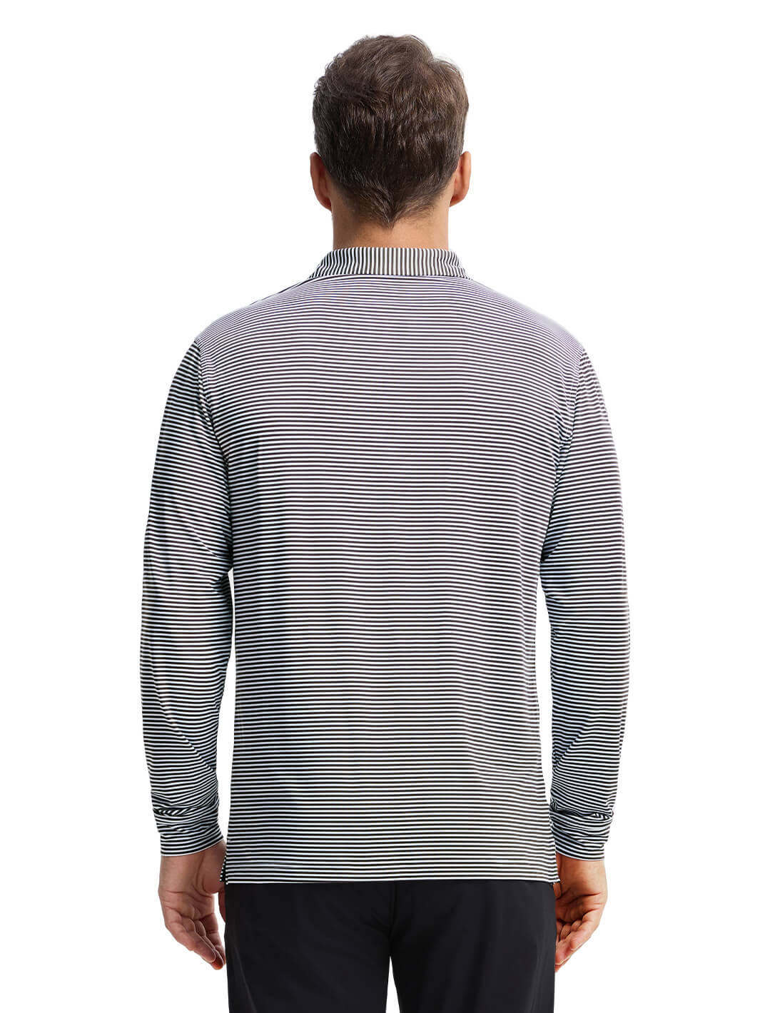 Striped Long Sleeve Golf Shirt For Men-Black