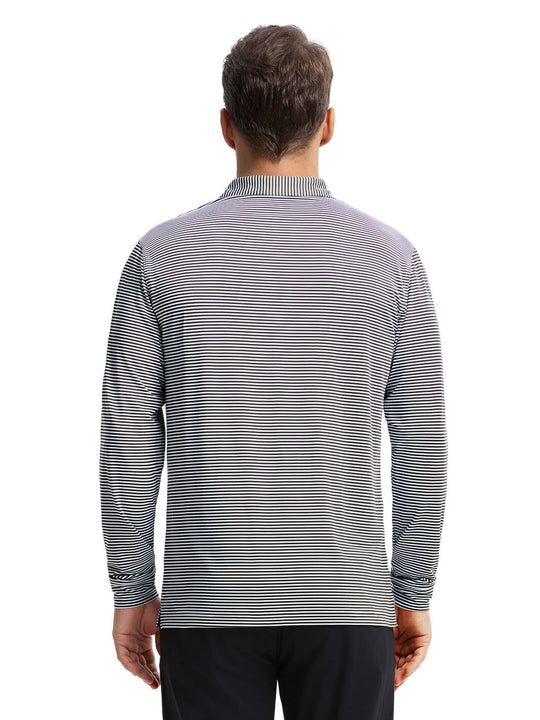 Striped Long Sleeve Golf Shirt For Men-Black