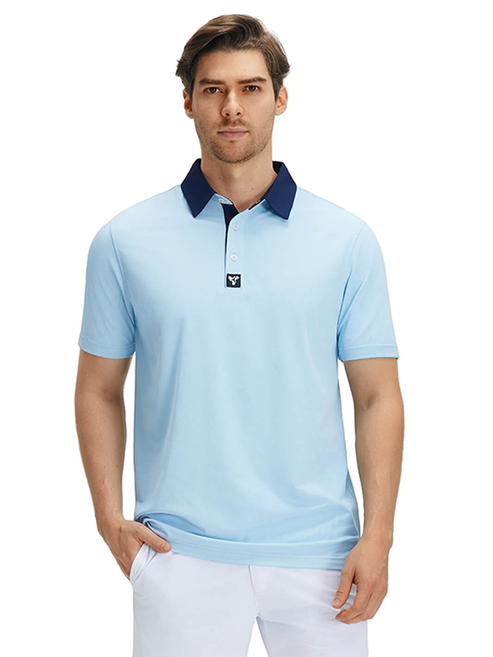 Tech Pique Performance Golf Shirt For Men-Sky Blue