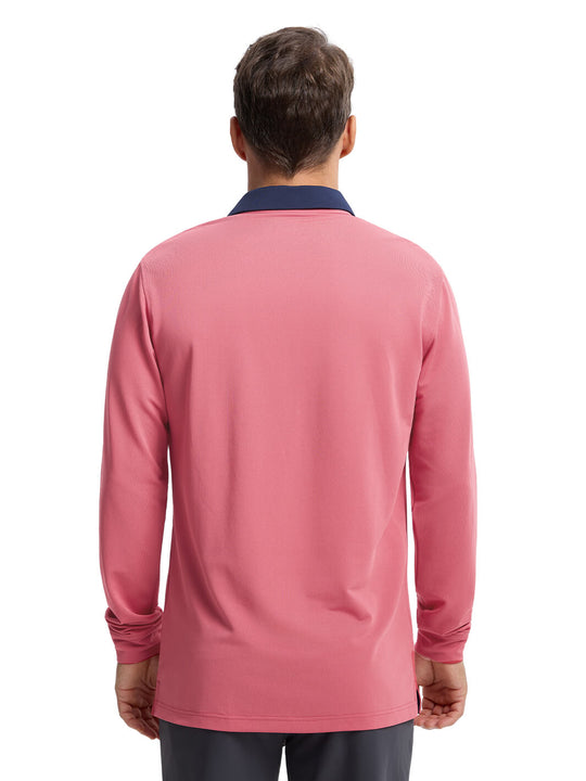 Tech Pique Long Sleeve Golf Shirt For Men-Cranberry