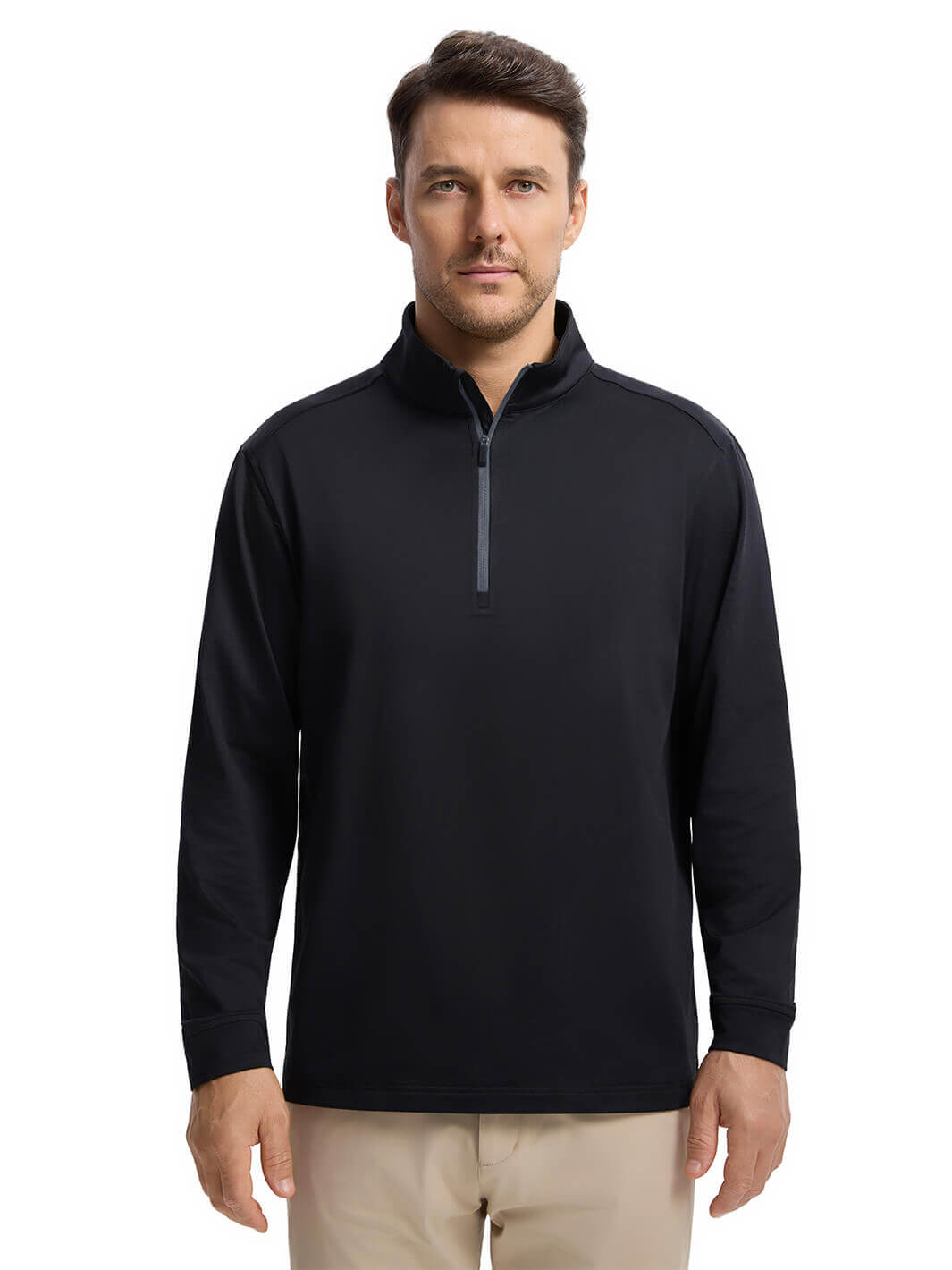Solid Performance Fleece Golf Quarter Zip For Men-Meteorite